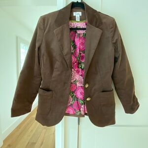 Women's Lilly Pulitzer Chocolate Brown Blazer Corduroy Academic Prep. Size 6